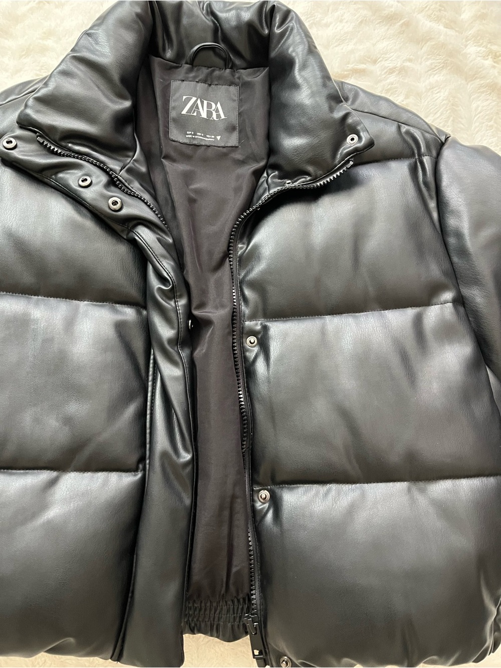 ZARA Black Faux Leather Puffer Jacket - Picture 2 of 6